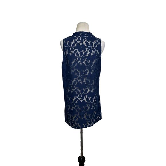 Blue lace sleeveless v neck sheer blouse size large - Picture 6 of 6